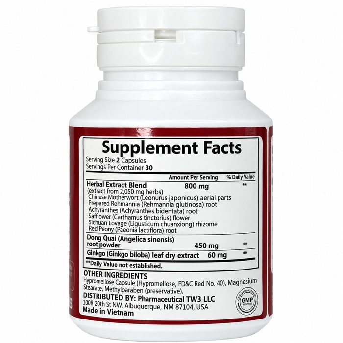 Supplement Facts panel on TW3 Blood Circulation Support